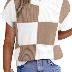 Elegant Dark Khaki Short Sleeve Crewneck Sweater for Trendy Women - Fall 2025